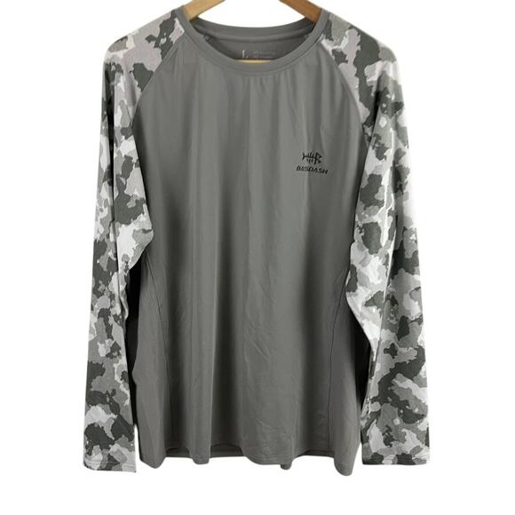 BassDash Men's UPF 50+ Camo Long Sleeve Fishing Shirt Gray Size Large NEW - Picture 1 of 10